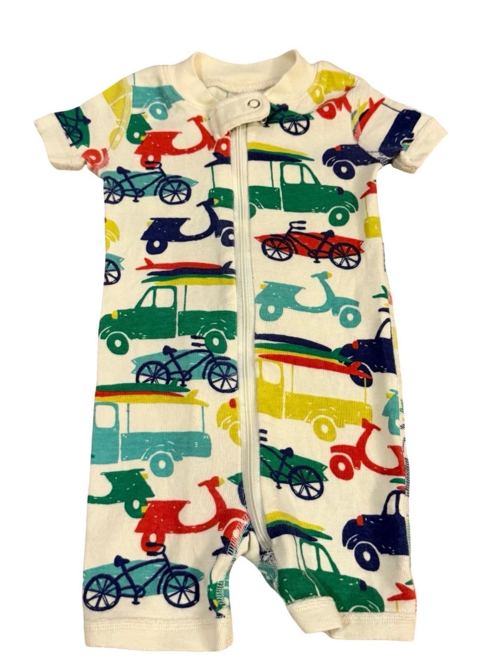 Hannah Andersson Kids Short Sleeve Vehicle Print Romper in Multi 3-6 mo